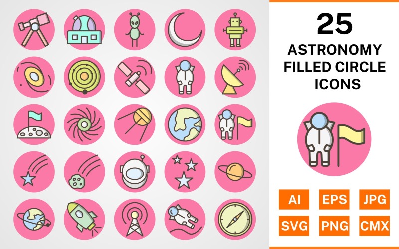 Download Набор иконок "25 Astronomy Filled Circle Icon Set" / 25 Astronomy Filled Circle Icon Set - Набор иконок на тему science set,file,icon,icons,circle,vector,sign,symbol,pictogram,filled,outline,astronomy,astronout,galaxy,telescope,stars,compass,falling star,space station,solar system