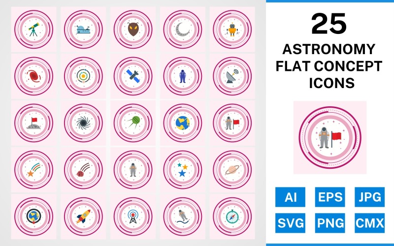 Download Набор иконок "25 Astronomy Flat Concept Icon Set" / 25 Astronomy Flat Concept Icon Set - Набор иконок на тему science set,file,icon,icons,flat,vector,sign,symbol,pictogram,design,concept,astronomy,astronout,galaxy,telescope,stars,compass,falling star,space station,solar system