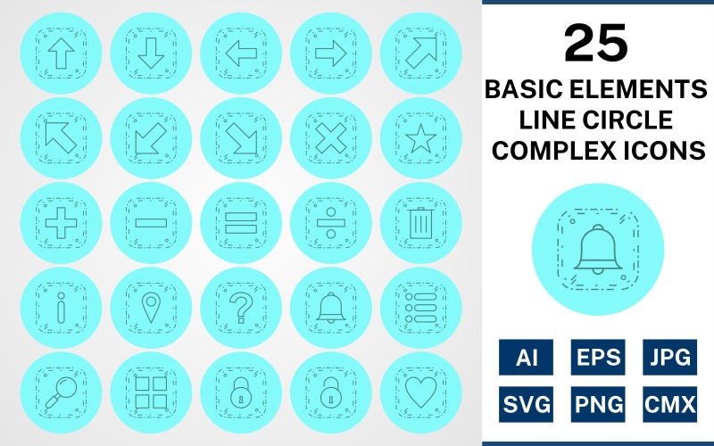 Download Набор иконок "25 Basic Elements Line Circle Complex Icon Set" / 25 Basic Elements Line Circle Complex Icon Set - Набор иконок на тему data set,file,icon,icons,circle,vector,sign,symbol,pictogram,line,complex,basic elements,up,down,apps,lock,list,minus,delete,divide