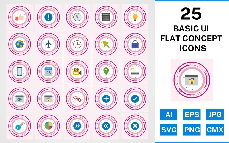 25 basis ui platte concept pictogramserie