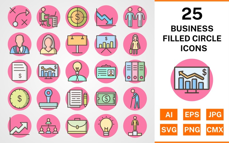 Download Набор иконок "25 Business Filled Circle Icon Set" / 25 Business Filled Circle Icon Set - Набор иконок на тему business set,file,icon,icons,circle,vector,sign,symbol,pictogram,filled,outline,business,workspace,invoice,billboard,files,growth,idea,success,stamp