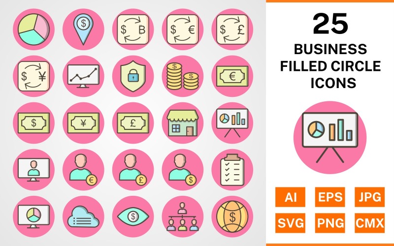 Download Набор иконок "25 Business Filled Circle Icon Set" / 25 Business Filled Circle Icon Set - Набор иконок на тему финансы set,file,icon,icons,circle,vector,sign,symbol,pictogram,filled,outline,business,pie chart,organization,world money,pound,coins,stock market,cloud data,planning