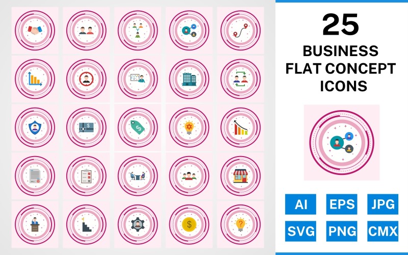 Download Набор иконок "25 Business Flat Concept Icon Set" / 25 Business Flat Concept Icon Set - Набор иконок на тему business set,file,icon,icons,flat,vector,sign,symbol,pictogram,design,concept,business,office,shop,speech,decison making,route,handshake,management,working team