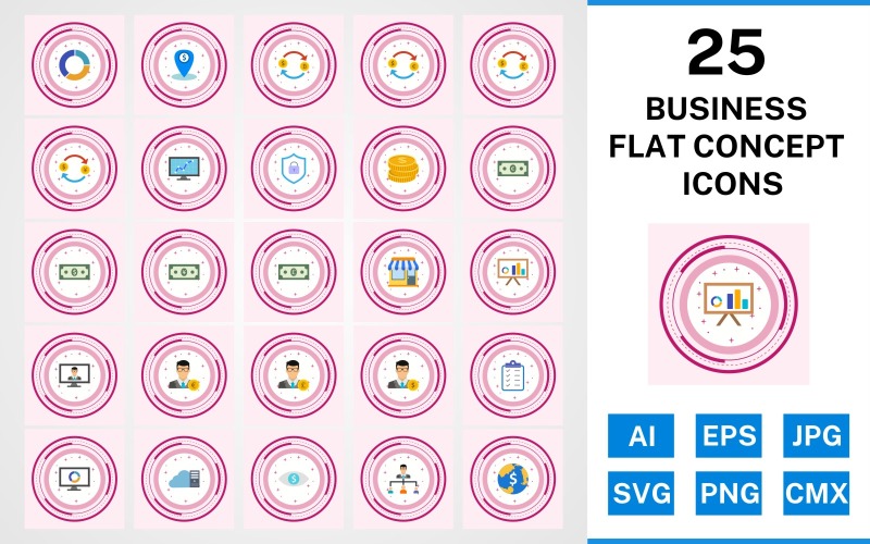 25 Business Flat Concept Icon Set