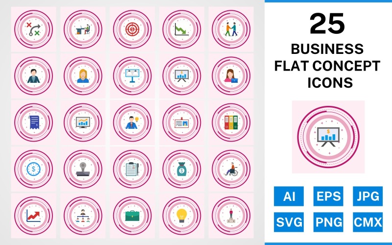 25 Business Flat Concept Ikonuppsättning