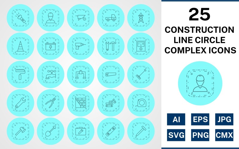 Download Набор иконок "25 Construction Line Circle Complex Icon Set" / 25 Construction Line Circle Complex Icon Set - Набор иконок на тему industrial set,file,icon,icons,circle,vector,sign,symbol,pictogram,line,complex,construction,engineer,loader,tools,tool box,drill,paint roller,pipe,saw