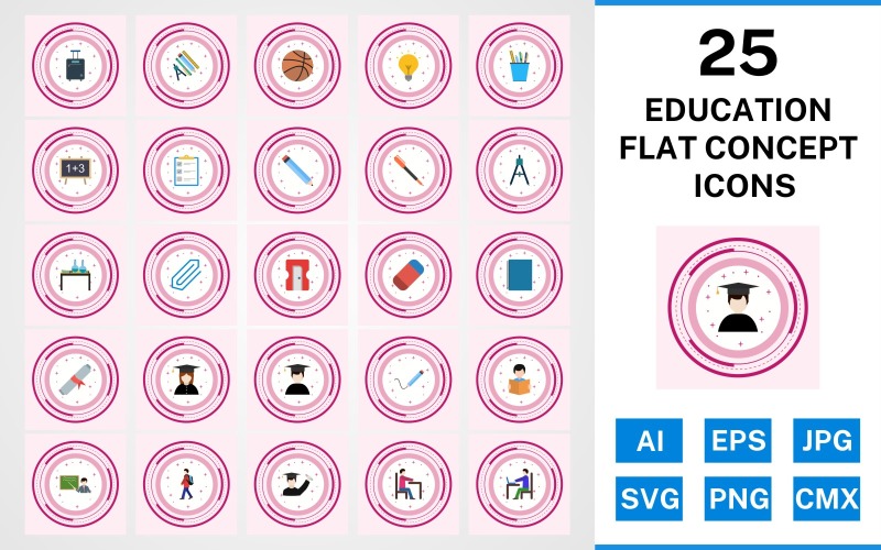 Download Набор иконок "25 Education Flat Concept Icon Set" / 25 Education Flat Concept Icon Set - Набор иконок на тему science set,file,icon,icons,flat,vector,sign,symbol,pictogram,design,concept,education,bag,writing,teaching,reading,pen,pin,degree,compass