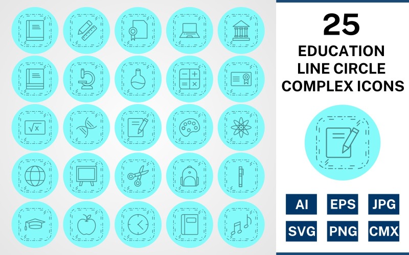 Download Набор иконок "25 Education Line Circle Complex Icon Set" / 25 Education Line Circle Complex Icon Set - Набор иконок на тему science set,file,icon,icons,circle,vector,sign,symbol,pictogram,line,complex,education,books,bagpack,notebook,flask,microscope,notes,markers,calculator