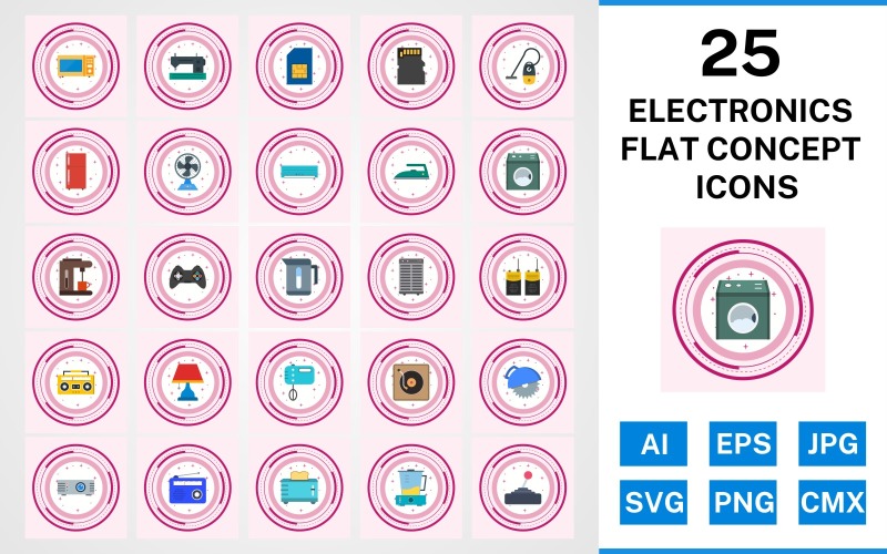 25 elektronische apparaten platte concept pictogramserie
