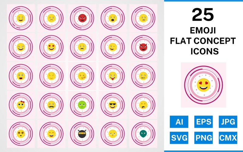 Ensemble d'icônes 25 Emoji Flat Concept