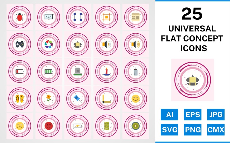 Ensemble d'icônes de 25 concept plat universel