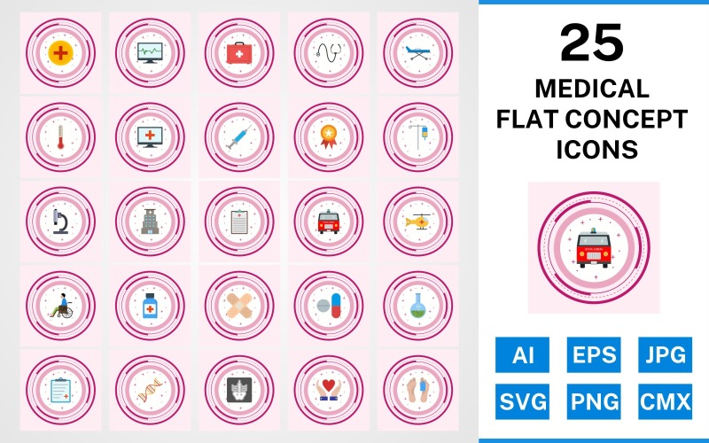 25 medizinisches flaches Konzept-Icon-Set