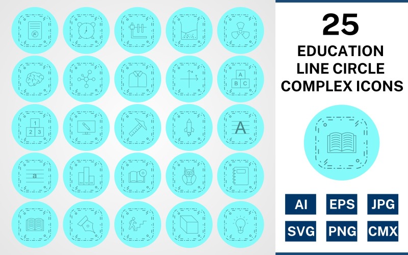 Sada 25 ikon linie vzdělávání složité