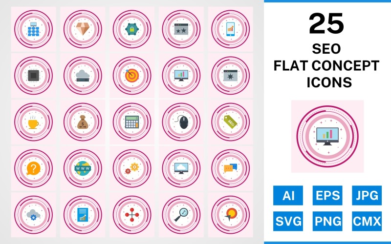 Download Набор иконок "25 Seo Flat Concept Icon Set" / 25 Seo Flat Concept Icon Set - Набор иконок на тему network set,file,icon,icons,flat,vector,sign,symbol,pictogram,design,concept,seo,network,settings,stats,diamond,conversation,starred,target,processor
