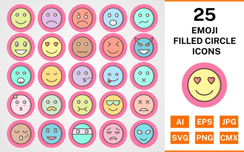 25 set di icone cerchio pieno di emoji