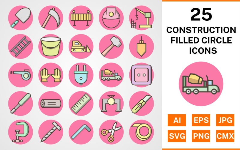 25 Set di icone del cerchio pieno di costruzione