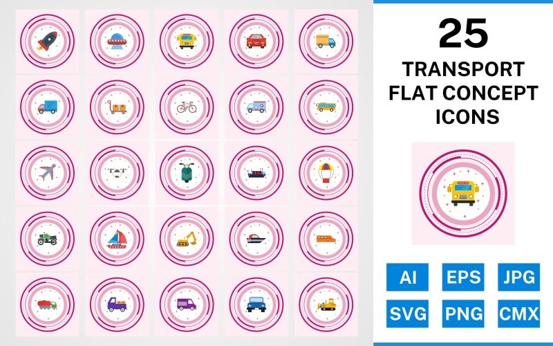 25 vervoer platte concept pictogramserie