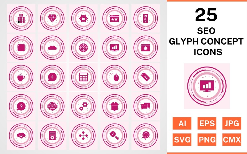 25 Conjunto de ícones de conceito de Seo Glyph