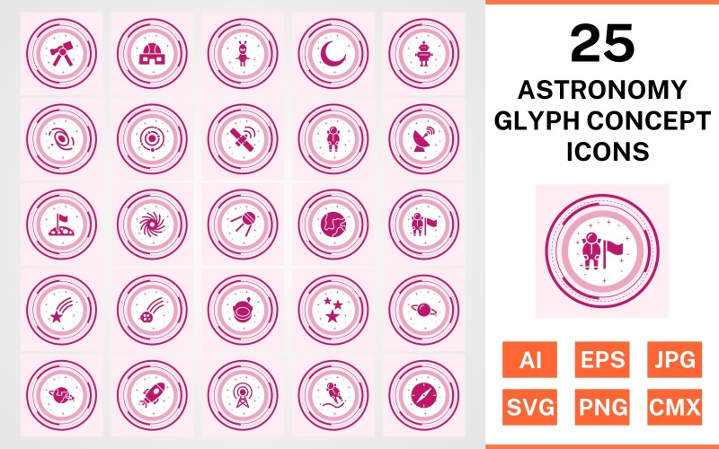 25 conjunto de iconos de concepto de glifo de astronomía