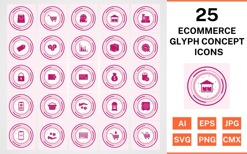 25 E-ticaret Glif Konsept Simge Seti