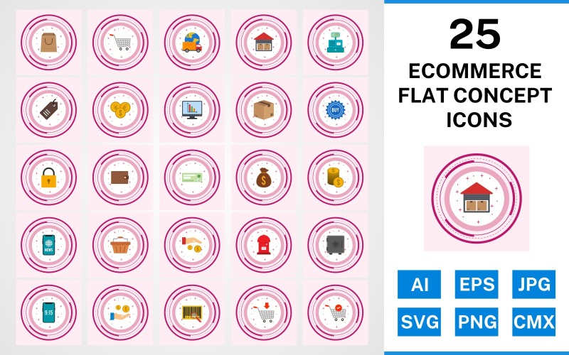 Download Набор иконок "25 Ecommerce Flat Concept Icon Set" / 25 Ecommerce Flat Concept Icon Set - Набор иконок на тему shopping set,file,icon,icons,flat,vector,sign,symbol,pictogram,design,concept,ecommerce,buy,security,tag,vault,add to cart,payment,basket,cheque