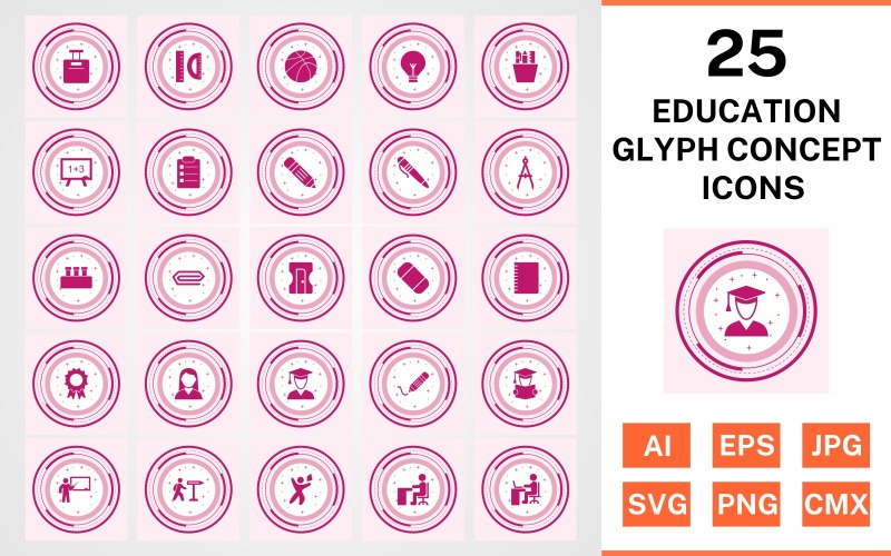 Download Набор иконок "25 Education Glyph Concept Icon Set" / 25 Education Glyph Concept Icon Set - Набор иконок на тему science set,file,icon,icons,glyph,vector,sign,symbol,pictogram,design,concept,education,bag,writing,teaching,reading,pen,pin,degree,compass