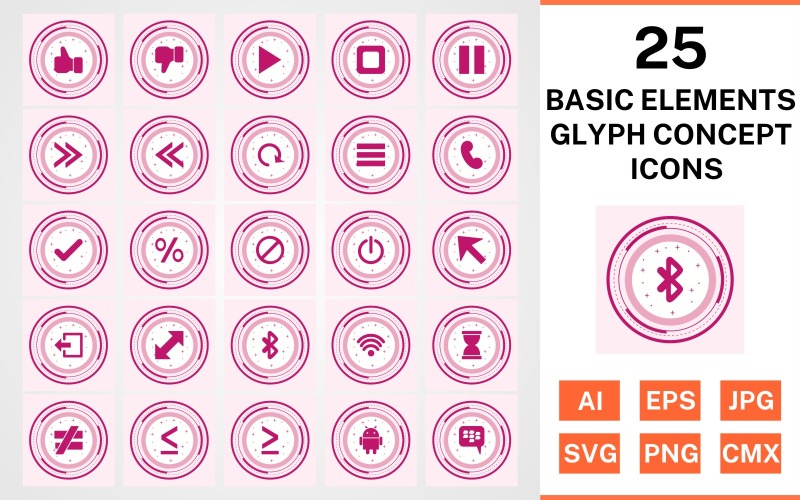 Ensemble d'icônes de 25 éléments de base Glyph