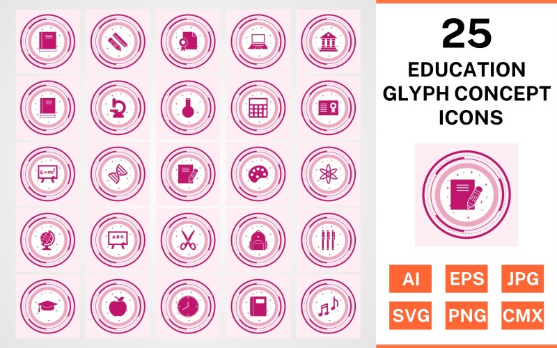 25 onderwijs Glyph Concept Icon Set