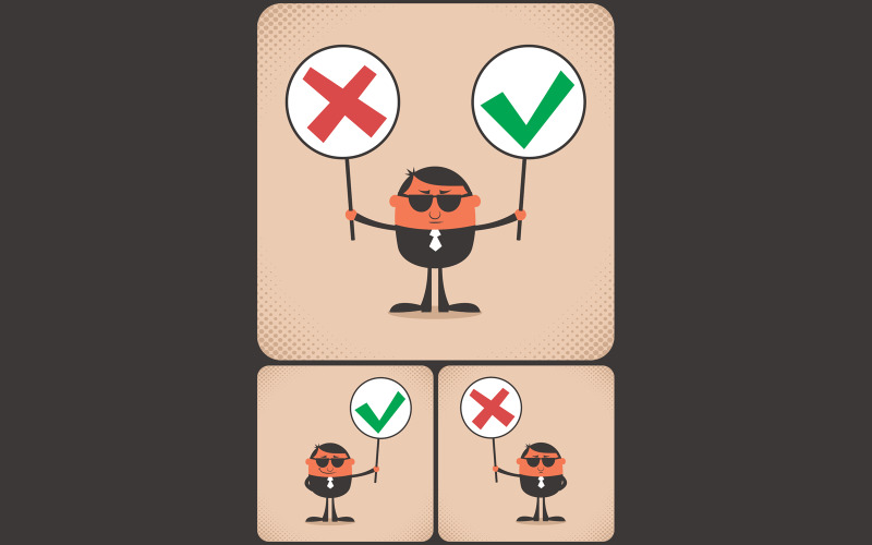 Download Иллюстрация "Right and Wrong - Illustration" / Right and Wrong - Illustration - Иллюстрация на тему графика right,wrong,concept,answer,choice,selection,positive,negative,correct,incorrect,check,checkmark,ok,no,yes,mark,tick,cross,accept,agree