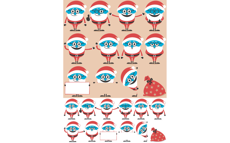 Download Иллюстрация "Santa Set - Illustration" / Santa Set - Illustration - Иллюстрация на тему графика santa,santa claus,cartoon,set,pack,collection,christmas,merry christmas,sack,character,emotion,pose,situation,emoticons,smillies,smile,smileys,mood,suit