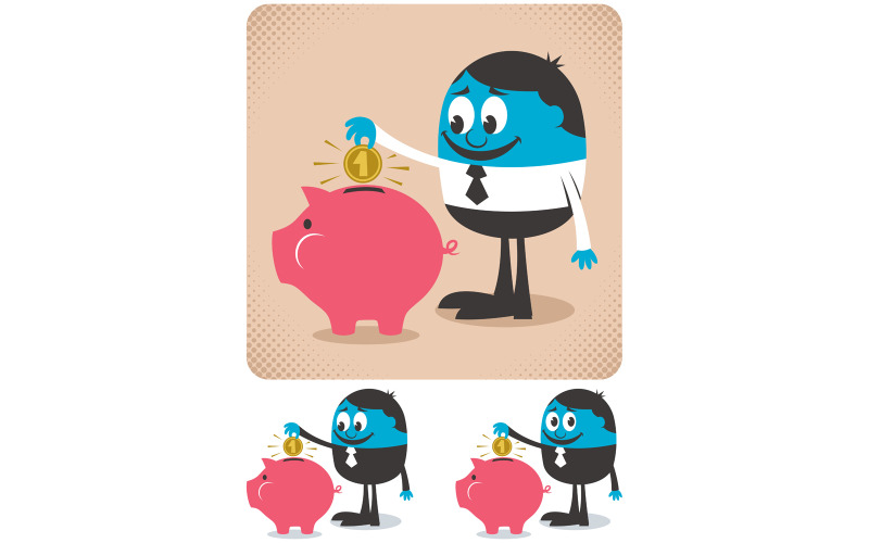 Download Иллюстрация "Savings - Illustration" / Savings - Illustration - Иллюстрация на тему графика savings,saving money,money,saving,gold,coin,currency,cash,piggy bank,bank,banking,man,businessman,business,character,person,people,manager,saver,office