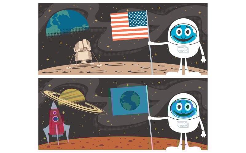 Download Иллюстрация "Space Scenes - Illustration" / Space Scenes - Illustration - Иллюстрация на тему графика moon,mars,earth,saturn,landing,planet,space,mission,scene,landscape,apollo,astronaut,spaceman,cosmonaut,spacesuit,cosmos,man,character