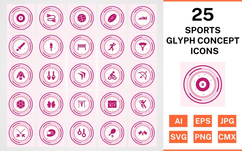 Download Набор иконок "25 Sports And Games Glyph Concept Icon Set" / 25 Sports And Games Glyph Concept Icon Set - Набор иконок на тему sports set,file,icon,icons,glyph,vector,sign,symbol,pictogram,design,concept,sports,games,karate,rugby,pool,runner,tennis,racing,bow