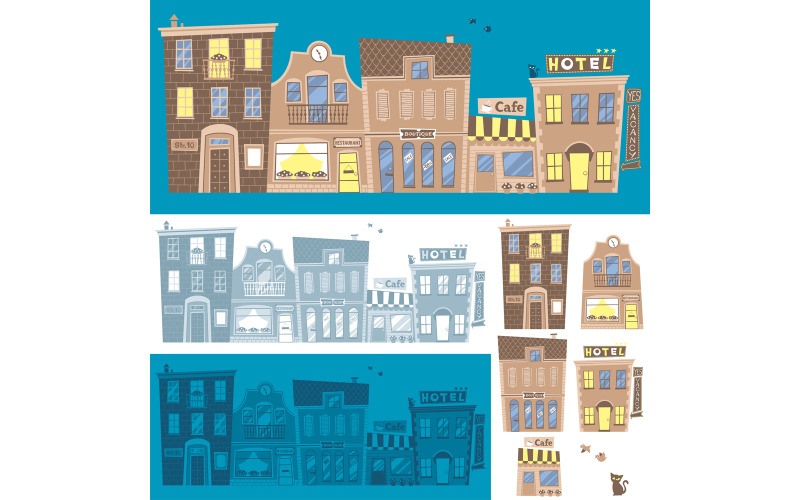 Download Иллюстрация "Street Background - Illustration" / Street Background - Illustration - Иллюстрация на тему графика street,boulevard,city,town,urban,background,cartoon,cityscape,architecture,building,structure,district,corner,front,facade,exterior,cafe,restaurant,boutique