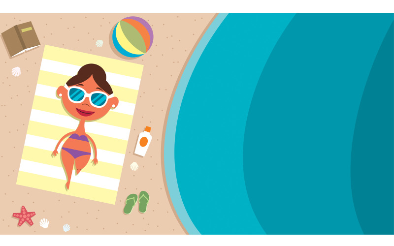 Download Иллюстрация "Summer Beach Girl - Illustration" / Summer Beach Girl - Illustration - Иллюстрация на тему графика vacation,summer,holiday,woman,girl,lady,character,female,young,beauty,beautiful,pretty,beach,sea,ocean,water,from above,bird view,top,view