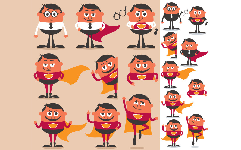 Download Иллюстрация "Superhero Set - Illustration" / Superhero Set - Illustration - Иллюстрация на тему графика superhero,superman,super,man,hero,businessman,business,character,cartoon,costume,cape,set,pack,concept,disguise,undercover,manager,power,identity,secret