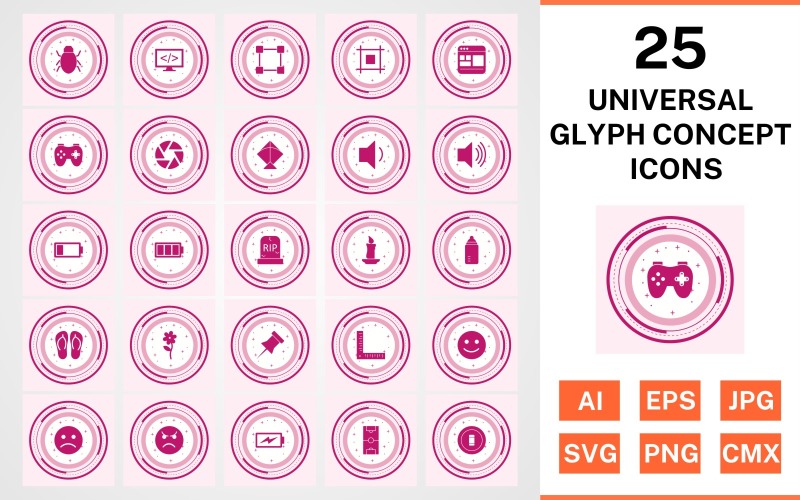 Download Набор иконок "25 Universal Glyph Concept Icon Set" / 25 Universal Glyph Concept Icon Set - Набор иконок на тему data set,file,icon,icons,glyph,vector,sign,symbol,pictogram,design,concept,universal,flower,kite,bug,shutter,layout,candle,grave,low battery