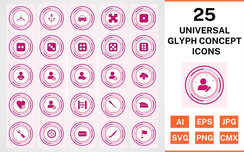 Download Набор иконок "25 Universal Glyph Concept Icon Set" / 25 Universal Glyph Concept Icon Set - Набор иконок set,file,icon,icons,glyph,vector,sign,symbol,pictogram,design,concept,universal,hanger,dice six,flag,needle,edit profile,staper,button,blade