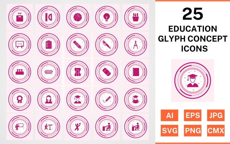 25 Utbildningsglyph-koncept Ikonuppsättning