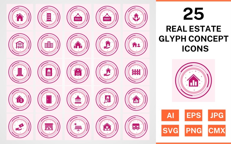 25 zestaw ikon koncepcja glifów nieruchomości