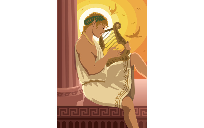 Download Иллюстрация "Apollo - Illustration" / Apollo - Illustration - Иллюстрация на тему графика apollo,lyre,sun,god,deity,roman,greek,mythology,fantasy,religion,ancient,myth,olympian,greece,rome,worship,patron,mount,olympus,wreath of laurels