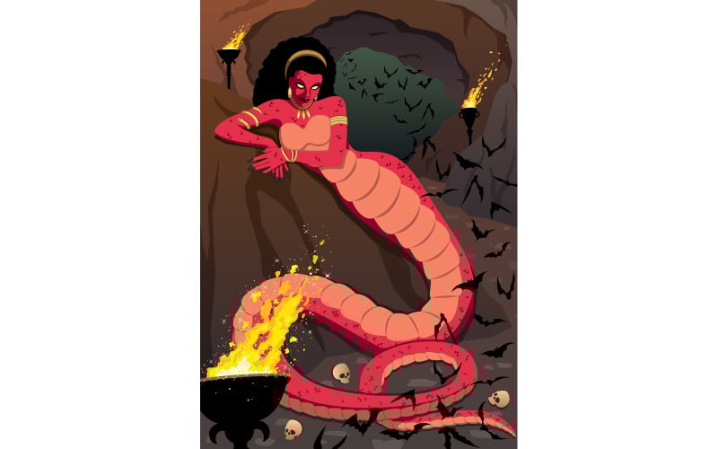 Download Иллюстрация "Echidna - Illustration" / Echidna - Illustration - Иллюстрация на тему графика echidna,monster,serpent,snake,woman,half,beast,evil,fear,horror,mother,creature,character,roman,greek,mythology,fantasy,religion,ancient,myth