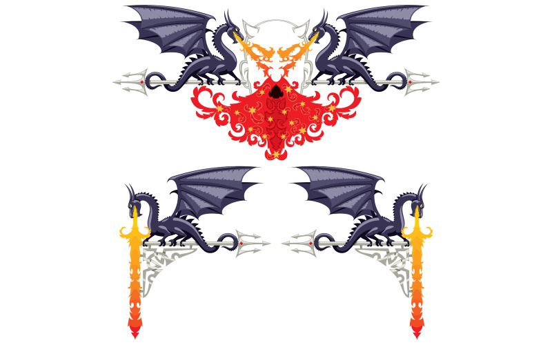 Download Иллюстрация "Fantasy Floral Borders - Illustration" / Fantasy Floral Borders - Illustration - Иллюстрация на тему графика flower,floral,fantasy,fairy tale,design,ornament,element,border,angle,frame,background,dragon,devil,fire,flame,hell,abstract,face,book,trident