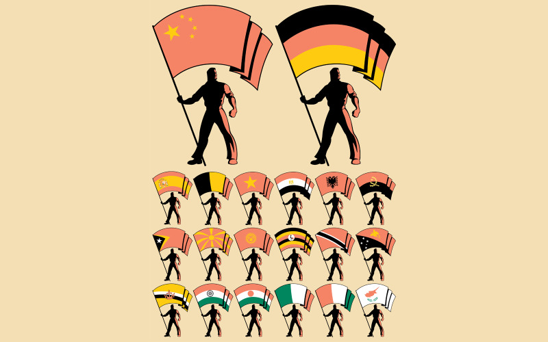 Download Иллюстрация "Flag Bearer 5 - Illustration" / Flag Bearer 5 - Illustration - Иллюстрация на тему графика flag,standard,banner,ensign,bearer,man,silhouette,china,germany,india,spain,egypt,belgium,ireland,cyprus,niger,kyrgyzstan,vietnam,angola