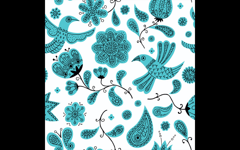 Download Иллюстрация "Floral Doodles Pattern 2 - Illustration" / Floral Doodles Pattern 2 - Illustration - Иллюстрация на тему графика floral,flower,blossom,bird,indian,butterfly,pattern,seamless,background,wallpaper,texture,fabric,textile,doodle,drawing,hand drawn,tile,tiled,motif,paisley
