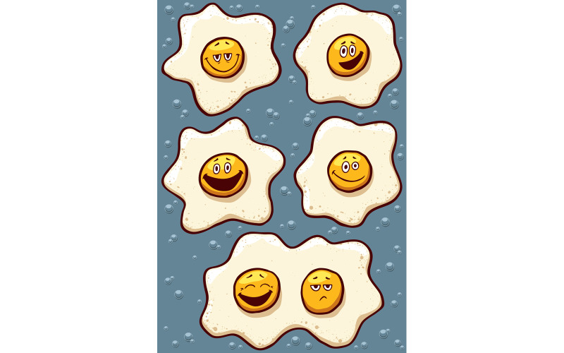 Download Иллюстрация "Fried Eggs Funny - Illustration" / Fried Eggs Funny - Illustration - Иллюстрация на тему графика egg,fried,fry,cartoon,character,funny,happy,smiling,laughing,cheerful,face,human,smiley,white,yellow,orange,yolk,pan,cooking,food
