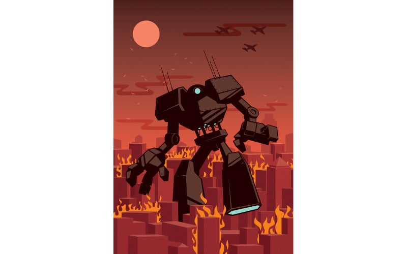 Download Иллюстрация "Giant Robot - Illustration" / Giant Robot - Illustration - Иллюстрация на тему графика robot,giant,transformer,android,city,cityscape,destruction,ruin,science,fiction,future,futuristic,machine,technology,character,powerful,alien,supervillain,villain