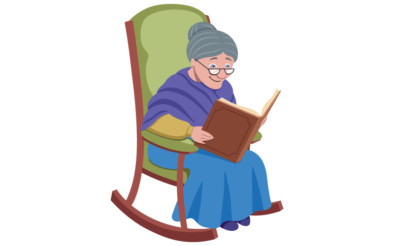 Download Иллюстрация "Grandmother on White - Illustration" / Grandmother on White - Illustration - Иллюстрация на тему графика grandmother,granny,grandma,woman,old woman,people,person,one,elderly,age,cartoon,adult,senior,old,gray hair,pensioner,retired,book,reading,happy