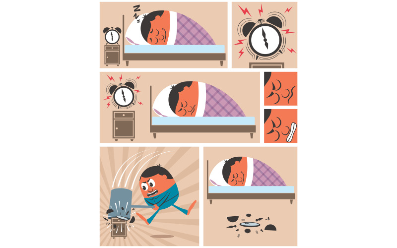 Download Иллюстрация "Wake Up - Illustration" / Wake Up - Illustration - Иллюстрация на тему графика wake,wake up,waking up,morning,early,sleep,sleeping,sleepy,snooze,difficult,tired,exhaustion,clock,alarm,alarm clock,time,ringing,breaking,hitting,napping