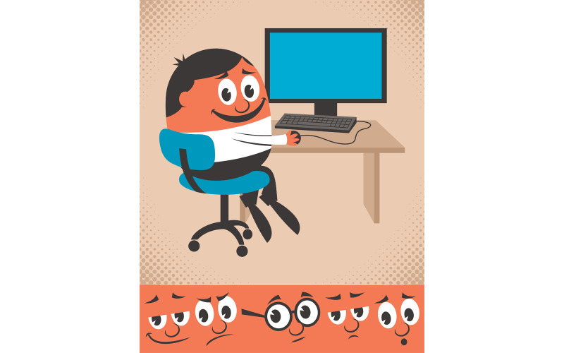 Download Иллюстрация "Working on Computer - Illustration" / Working on Computer - Illustration - Иллюстрация на тему графика working,work,computer,pc,desktop,screen,display,monitor,desk,man,character,office,worker,person,people,male,developer,nerd,web designer,business
